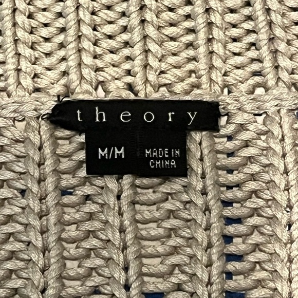 THEORY GABY CROP SLEEVE COLLARED COTTON CARDIGAN TAN SZ MED LUXURY SUMMER RESORT - Picture 2 of 6